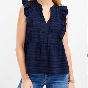 LOFT | Navy blue striped ruffle sleeveless top. medium